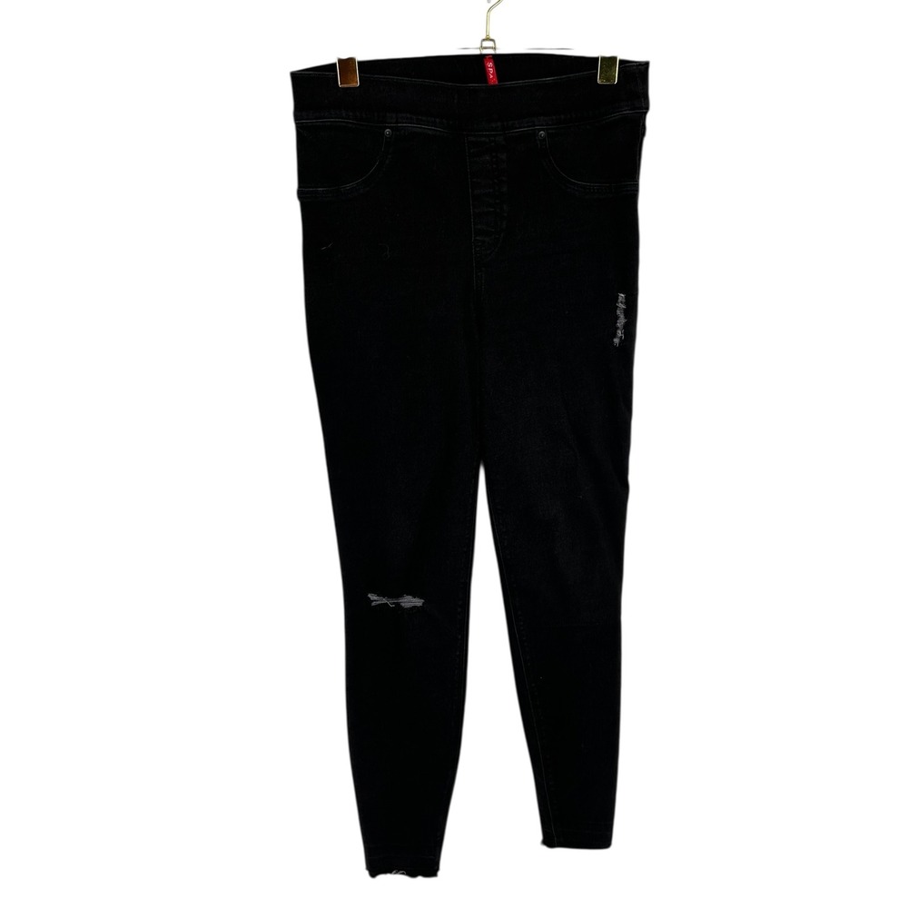 SPANX Black Distressed Skinny Jeans Womens Size Medium M High Rise Ripped